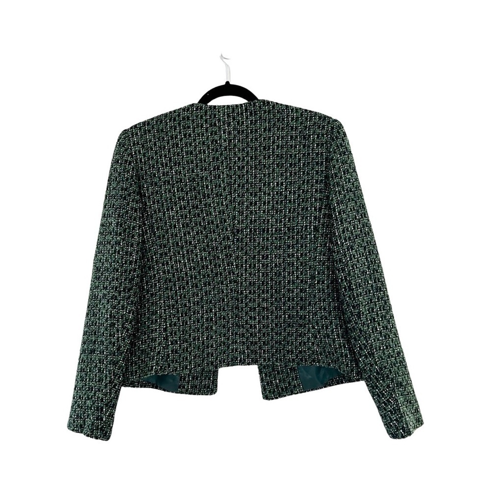TALBOTS Collarless Long Sleeve Tweed Blazer Jacket Green Sz 6 - Picture 3 of 8